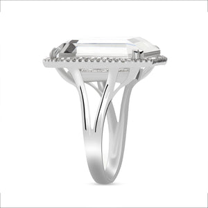 14k White Gold, Diamond, Squared Topaz, Ring