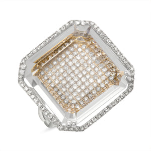 14k White Gold, Diamond, Squared Topaz, Ring