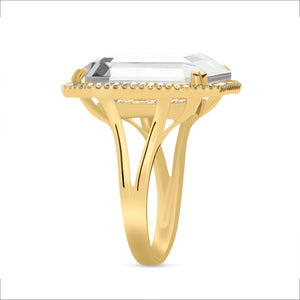 14k Yellow Gold, Diamond, Squared Topaz, Ring