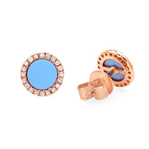 Turquoise and Diamond Round shape earrings 14k