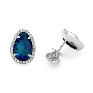 Diamond and Opal Egg Shaped Earring 14k