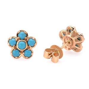 14K White Gold, Turquoise, Blue Flower , Earring