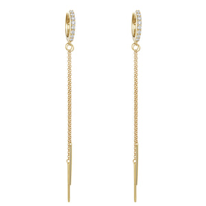 14K Yellow Gold, Diamond, Hoop and Chain , Earring