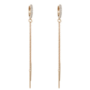 14K Yellow Gold, Diamond, Hoop and Chain , Earring