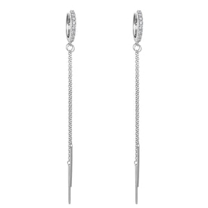 14K White Gold, Diamond, Hoop and Chain , Earring