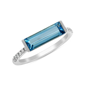 14k White Gold, Diamond, Blue Rectangle Center, Ring