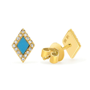 14K Yellow Gold, Diamond Shape Turquoise  , Earring