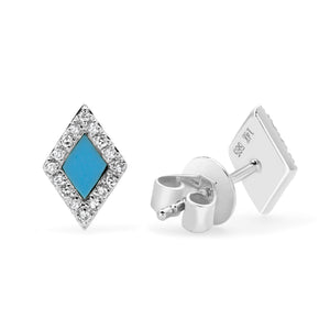 14K Yellow Gold, Diamond Shape Turquoise  , Earring