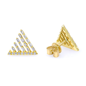 14K White Gold, Diamond, Triangle Stud , Earring