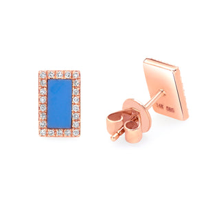 14K Yellow Gold, Diamond, Square Turquoise , Earring