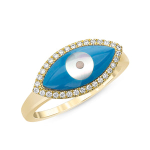 14k Yellow Gold, Diamond, Blue Eyed, Ring