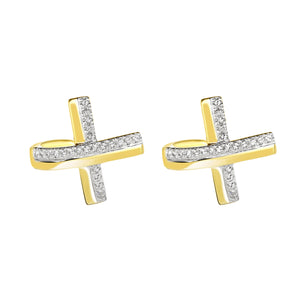 14K Yellow Gold, Diamond, Twisted Square , Earring