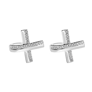 14K White Gold, Diamond, Twisted Square , Earring