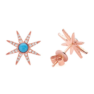 14K Yellow Gold, Diamond, Turquoise Star , Earring