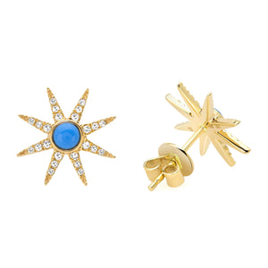 14K Yellow Gold, Diamond, Turquoise Star , Earring