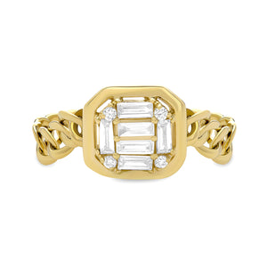 14k Yellow Gold, Diamond, Hexagone Shaped, Ring