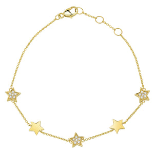 14K Yellow Gold, Diamond, Six Stars , Bracelet