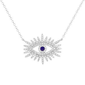 Diamond Blue Sapphire Eye, Evil Eye Necklace 14k