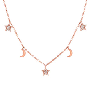 14k Yellow Gold, Diamond, Star & Moon, Necklace