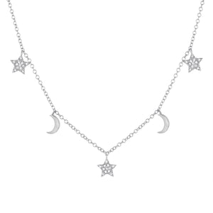14k Rose Gold, Diamond, Star & Moon, Necklace