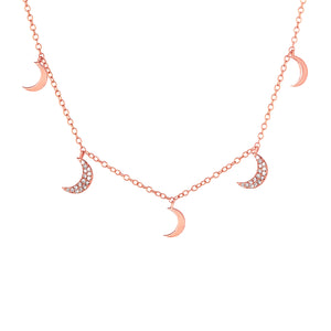 Diamond Dangling  Moons Necklace 14k