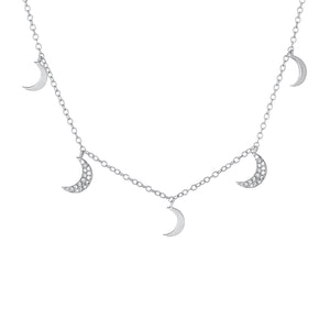 14k White Gold,Diamond ,Moons, Necklace