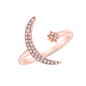 Moon and star rose gold ring 14k