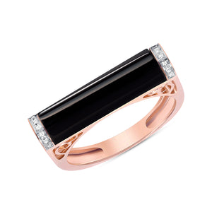 Onyx and diamond bar ring 14k