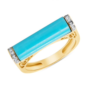 Turquoise and diamond bar ring 14 k