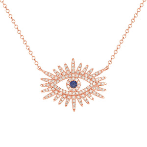 14K Rose Gold,Diamond, Blue Eye , Necklace