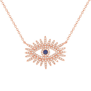 14K White Gold,Diamond, Blue Eye , Necklace