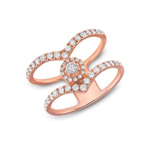 14k Rose Gold, Diamond, Double Heart Connected Ring