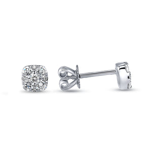 14k White Gold, Diamond, Square Stud Earring