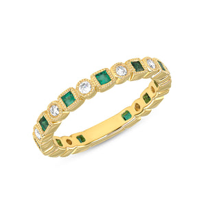 14k Yellow Gold, Diamond, Green Emerald Ring