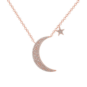 14k Rose Gold, Diamond, Moon & Star, Necklace