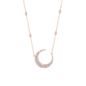 14k Rose Gold, Diamond, Single Big Moon Necklace