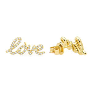 14K Yellow Gold, Diamond, Love, Earring