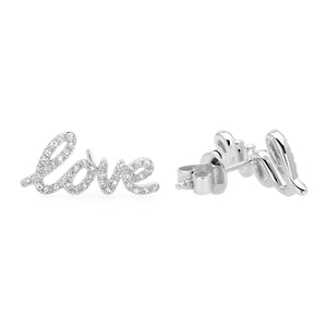 14K White Gold, Diamond, Love, Earring