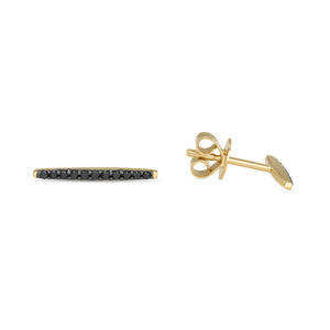 14k Yellow Gold, Diamond, Black Line Earring