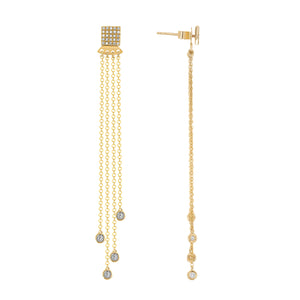 14k Yellow Gold, Diamond, Four Long Line Earring