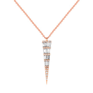 Rose Gold, Diamond, Baguette Spike Necklace14k