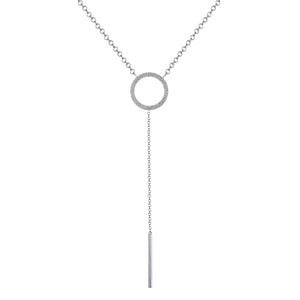 14k White Gold, Diamond , Hollow Circle Necklace