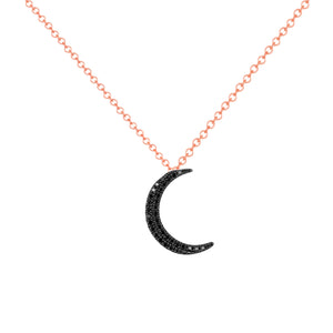 Black Diamond, Rose Gold Moon Necklace 14k