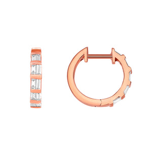 Rose Gold, Diamond, Baguette Huggies Earrings