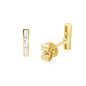 14K Yellow Gold, Diamond, Three Baguettes  , Earring