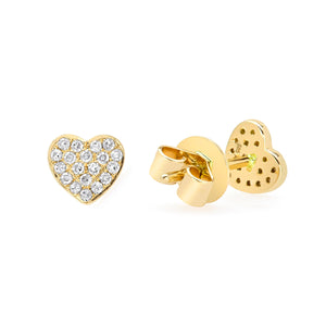 14K Yellow Gold, Diamond, Heart Stud , Earring