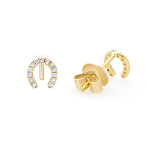 14K Rose Gold, Diamond, horseshoe Stud , Earring