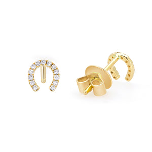 14K Yellow Gold, Diamond, horseshoe Stud , Earring