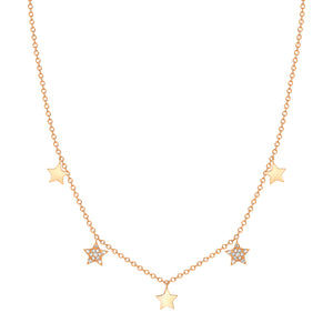 14K Rose Gold, Diamond, Micro Pave Five Star Necklace