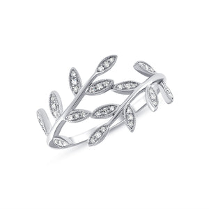 14k White Gold, Diamond,2 Section Leafs Ring